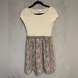 Weston (size S) sweater top/silk, patterned bottom dress